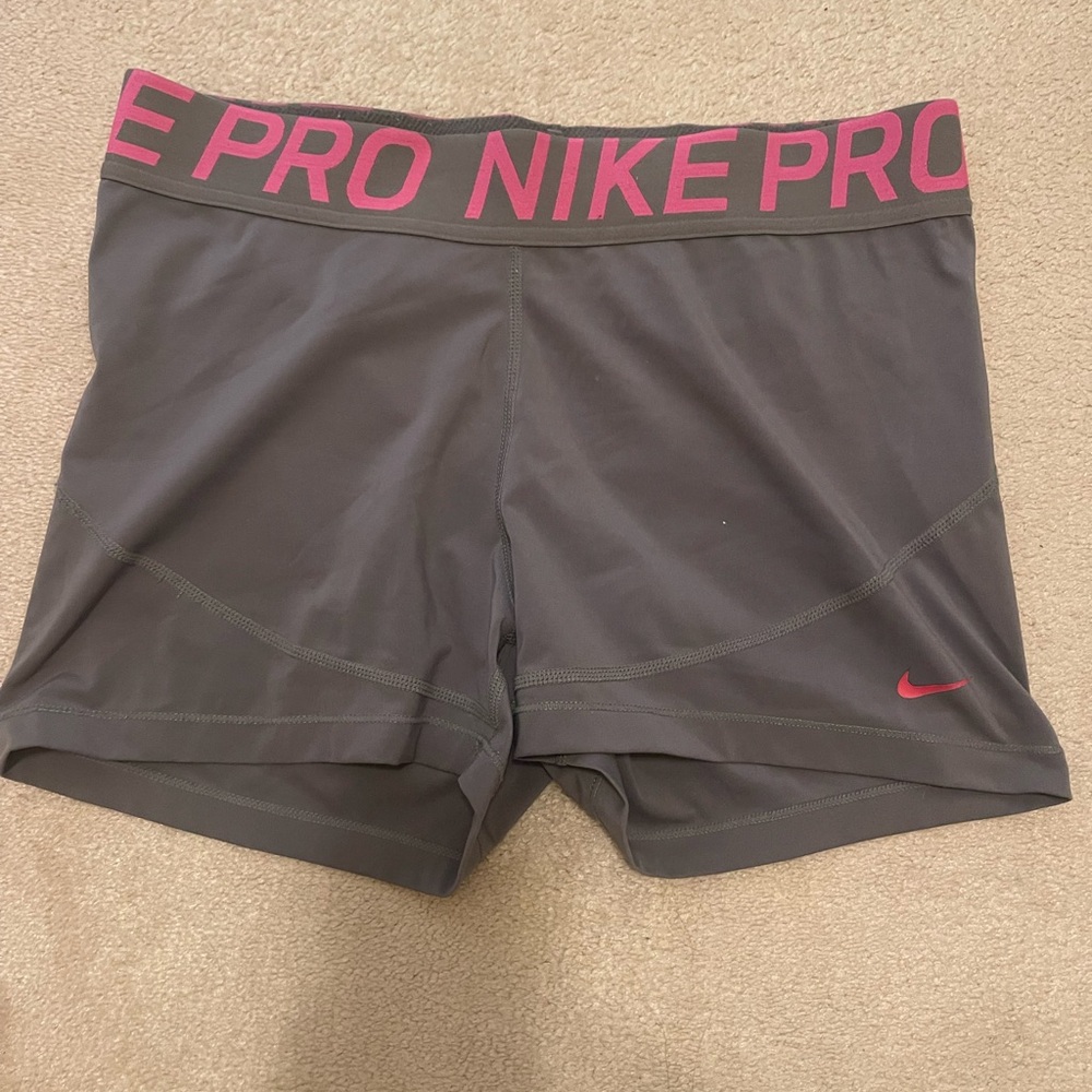 Nike Women's Gray and Pink Pro Shorts